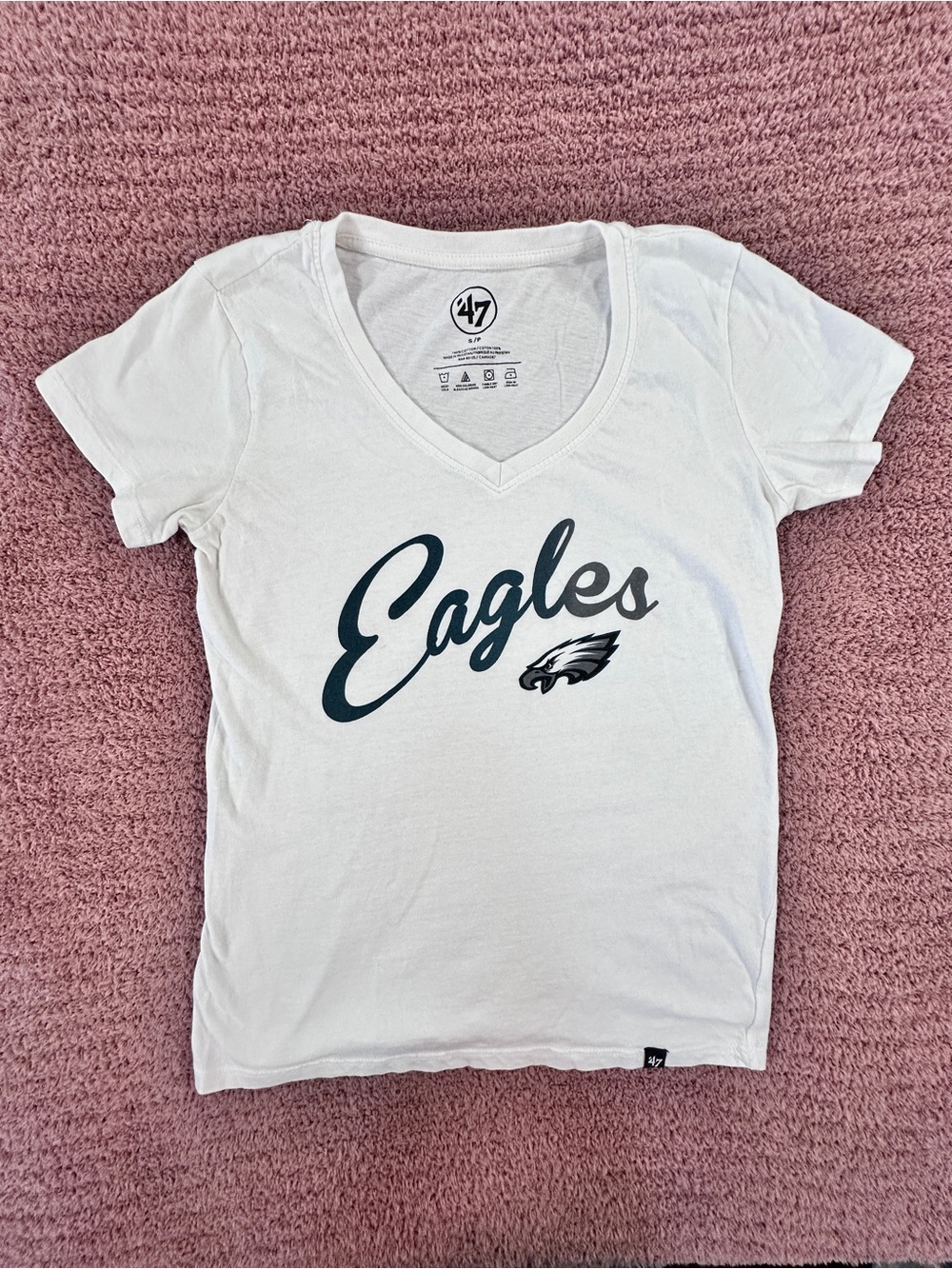 47 White Philadelphia Eagles V Neck Tee 100% Cotton Size SP